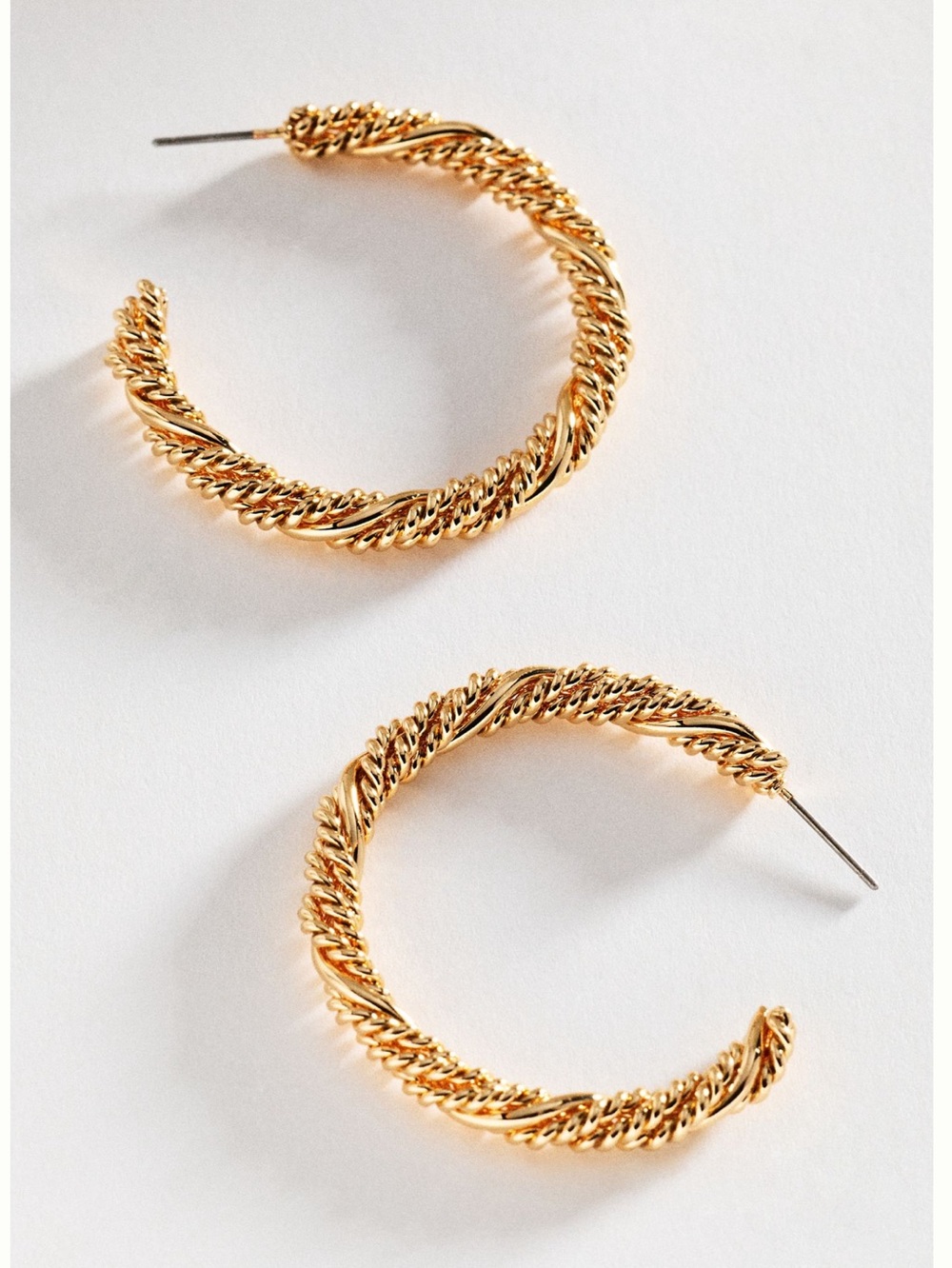 Anthropologie 14KT Gold Plated Braided Hoop Earrings New 2” Gold Hoop
